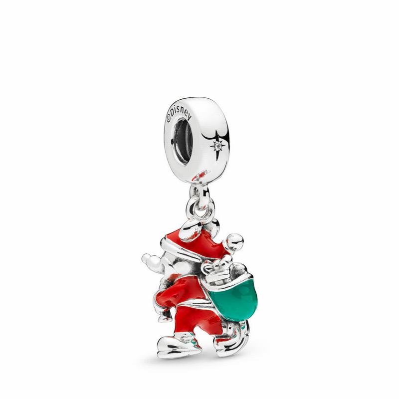 Pandora Disney Santa Mickey & Gift Bag Dangle Charm Europe - Sterling Silver/Enamel/Green/Cubic Zir